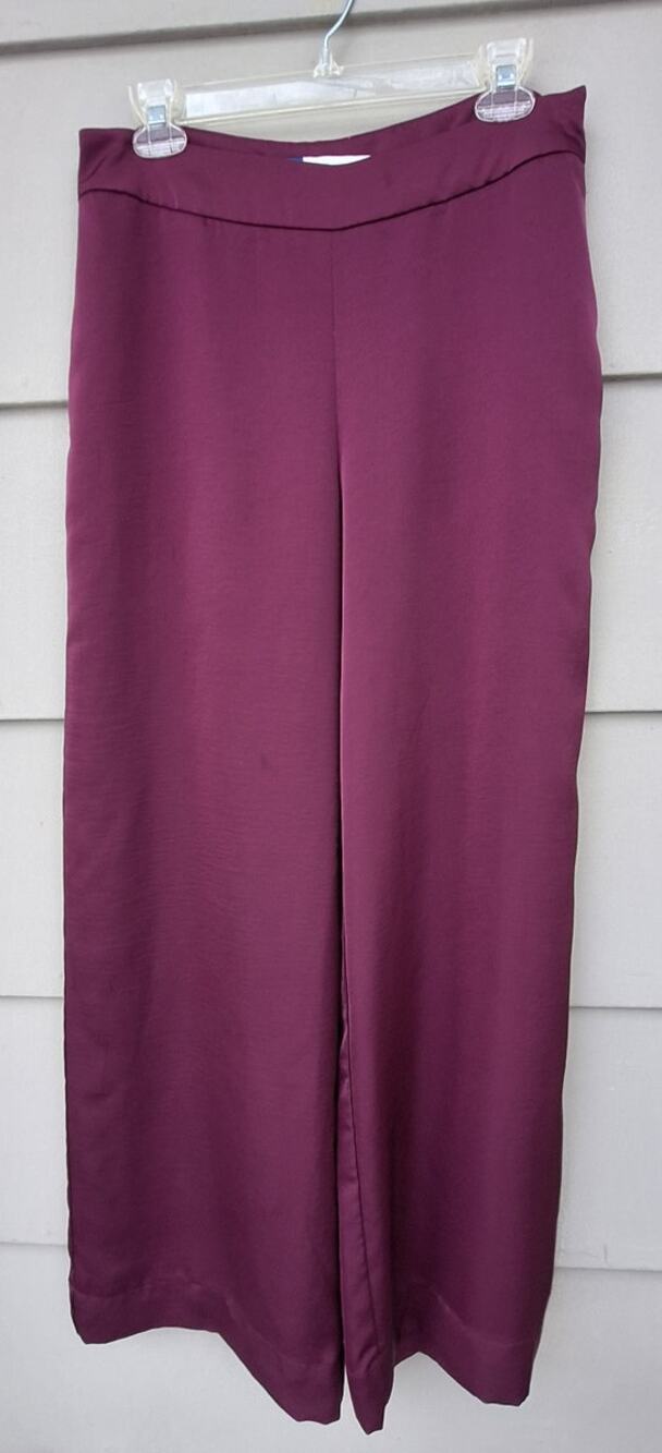 Old Navy High Rise Full Length Wide Leg Satin Pants Purple Plum Size 10 x 29"